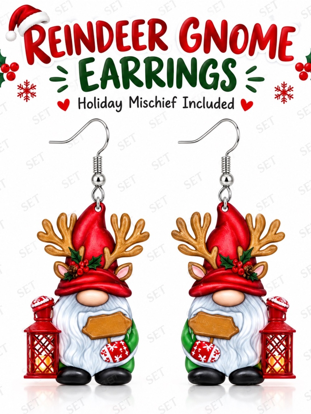 Christmas Reindeer Gnome Dangle Earrings Holiday Novelty Jewelry